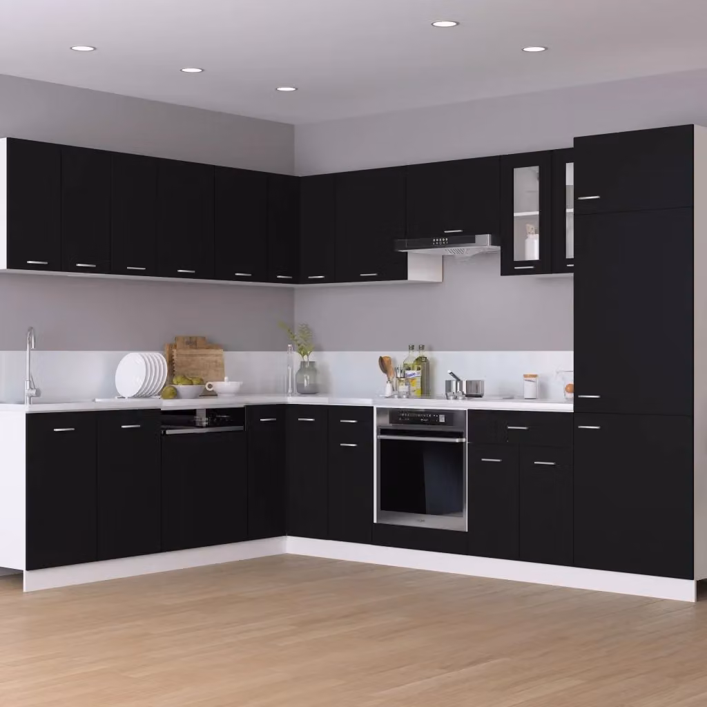 Mobile Pensile Moderno vidaXL Nero con Ante a Battente in MDF per Cucina e Soggiorno L: 80 cm, P: 31 cm, H: 60 cm – 2