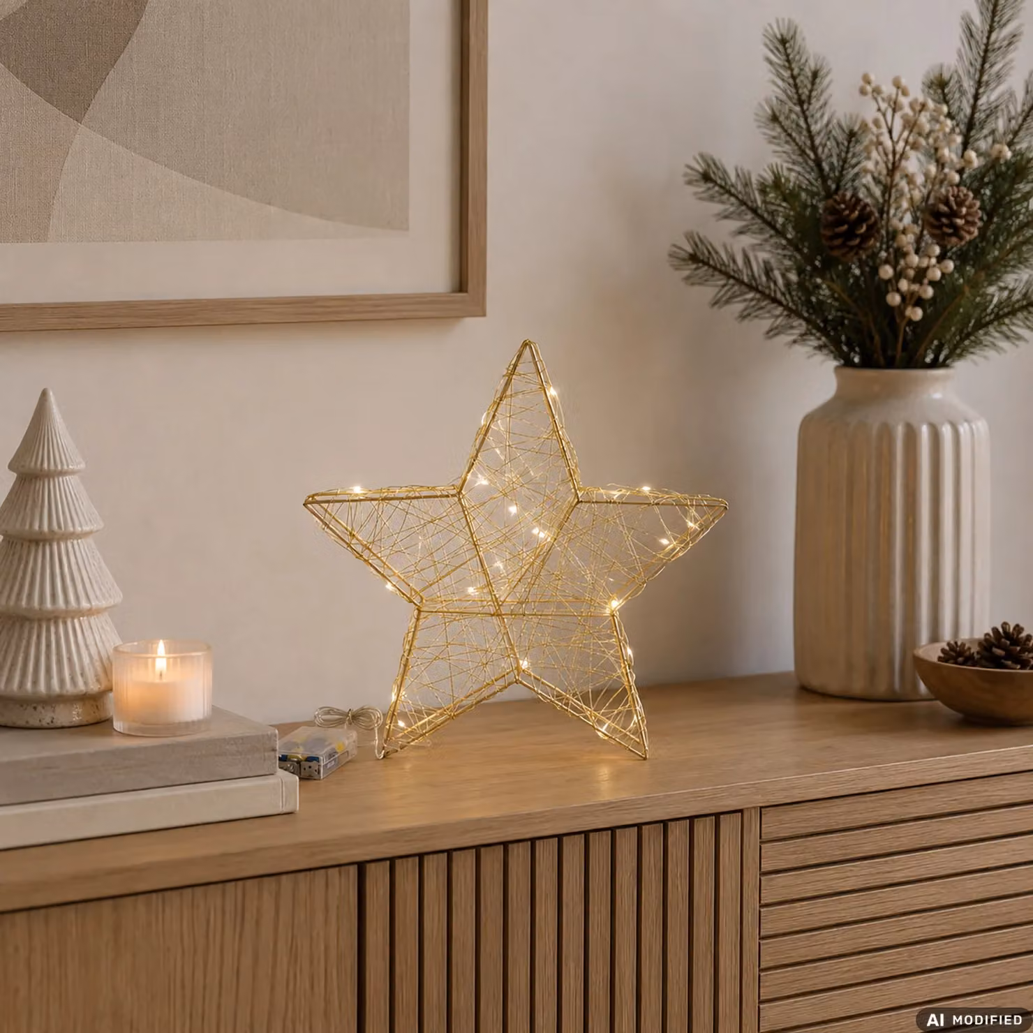 Dictrolux Stella Natalizia Luminosa in Metallo Oro con 30 Micro LED Bianco Caldo a Batteria, Altezza: 30 cm – 2