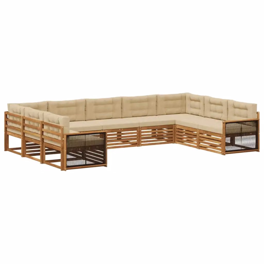 Set di divani da esterno a L vidaXL in legno di acacia con cuscini beige, 9 pezzi – 2