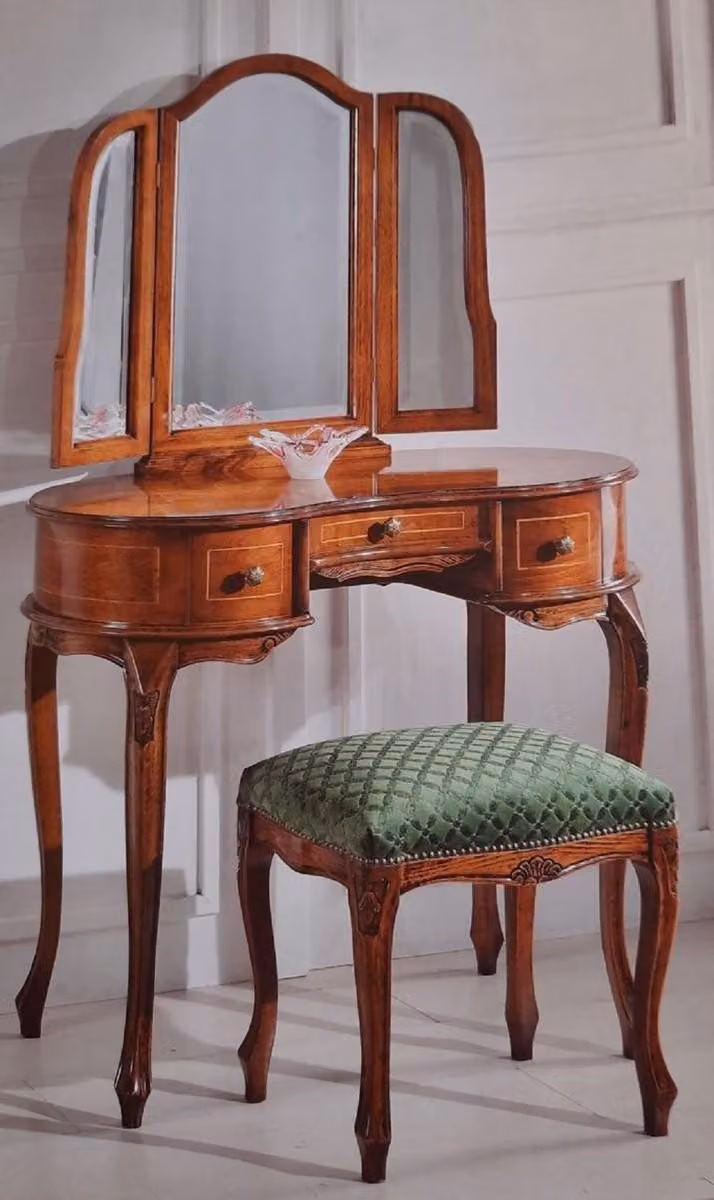 Casa Padrino Luxury Baroque Bedroom Set Verde / Marrone - 1 comò barocco & 1 specchio barocco & 1 sgabello barocco - Camera da letto barocca e mobili d'albergo - Qualità - Italy