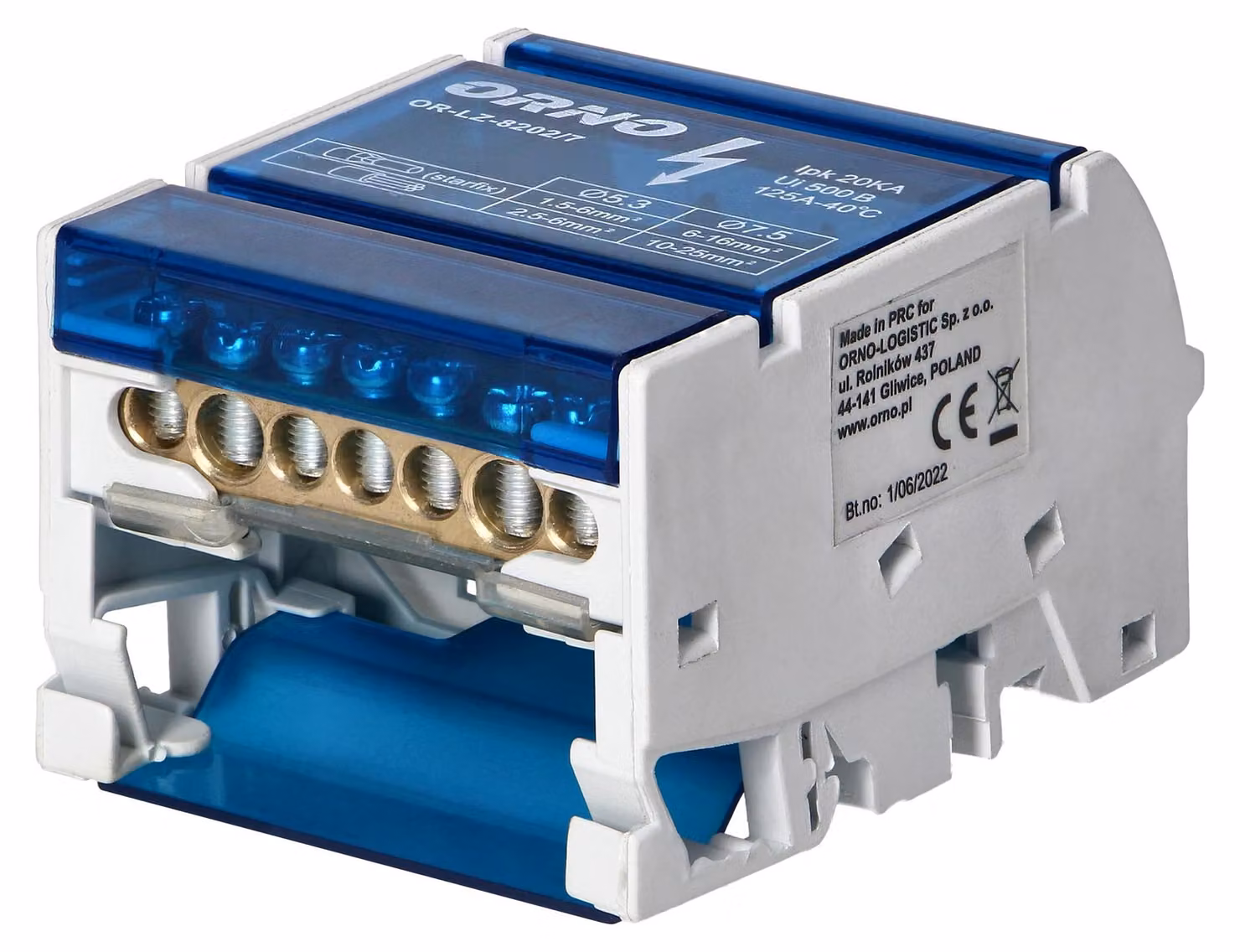 Blocco di distribuzione a 4 poli, montaggio su guida DIN | Morsettiera per quadro elettrico (7 fili)