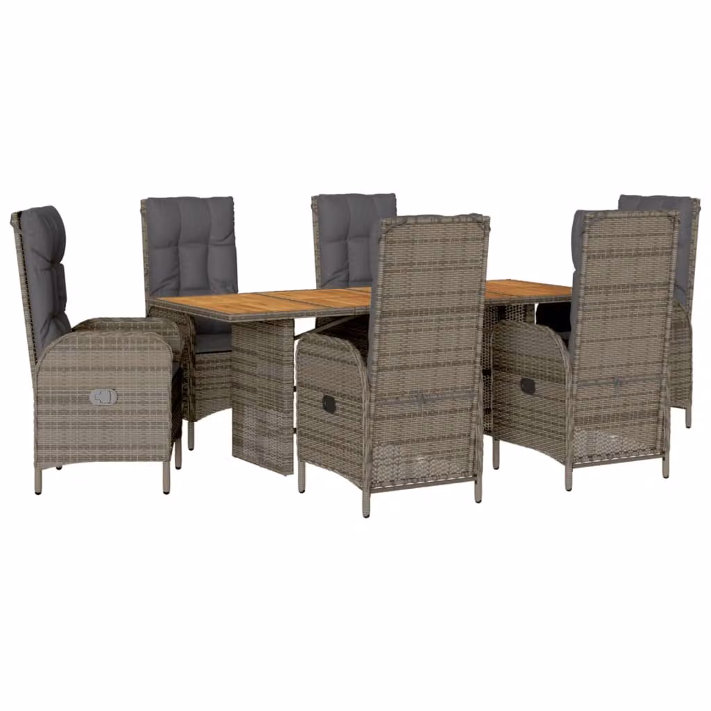 Set da Pranzo da Giardino 7 pz con Cuscini in Polyrattan Grigio
