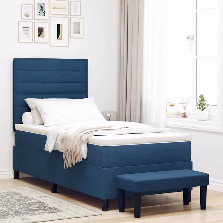 Letto ibrido con testiera vidaXL in tessuto blu, L 90 x P 200 x H 203 cm