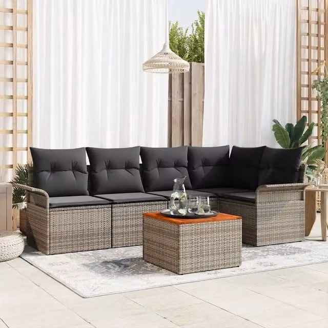 Set Divano da Giardino 6 pz 5-Numero di posti Grigio polyrattan 3355997
