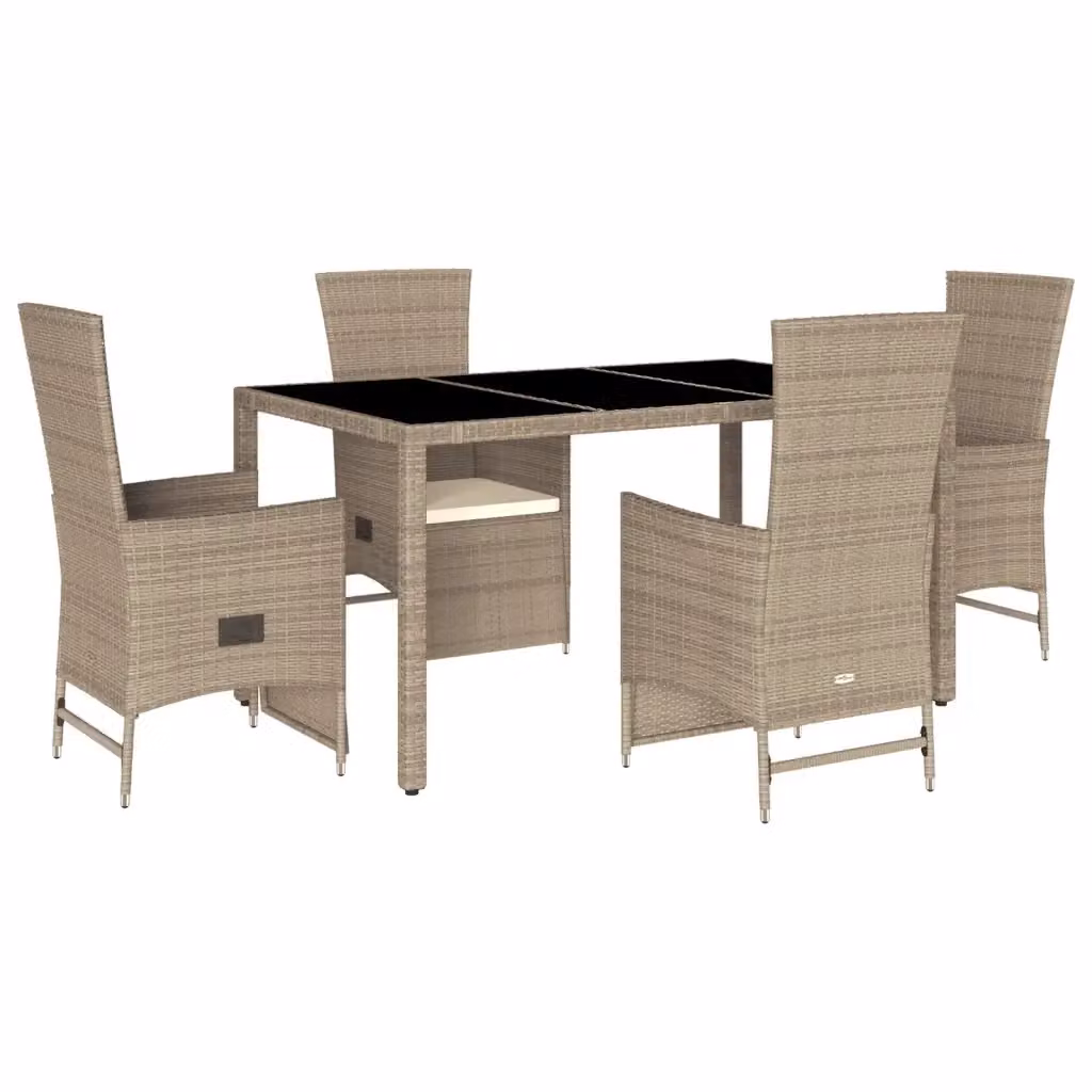 Set da pranzo da giardino vidaXL in polyrattan con cuscini beige e tavolo in vetro per esterno – 2