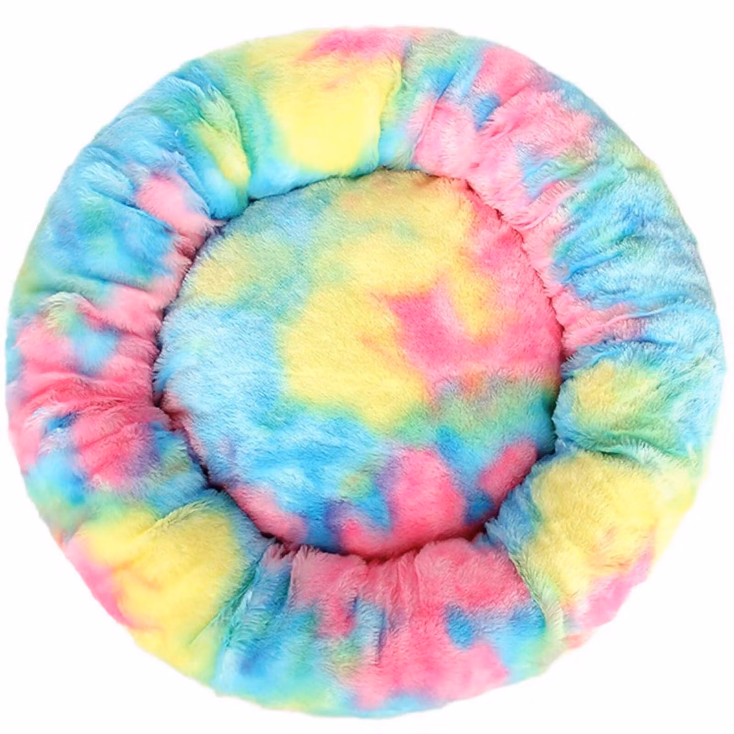 Cuccia per cani, forma circolare, diametro 80 cm, colore blu vivace, realizzata in peluche, design a ciambella, lavabile, antiscivolo