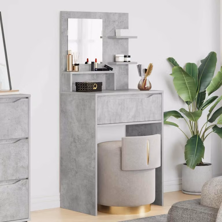 vidaXL Tavolo da trucco moderno in MDF grigio cemento L: 135 cm, P: 60 cm, H: 39,5 cm