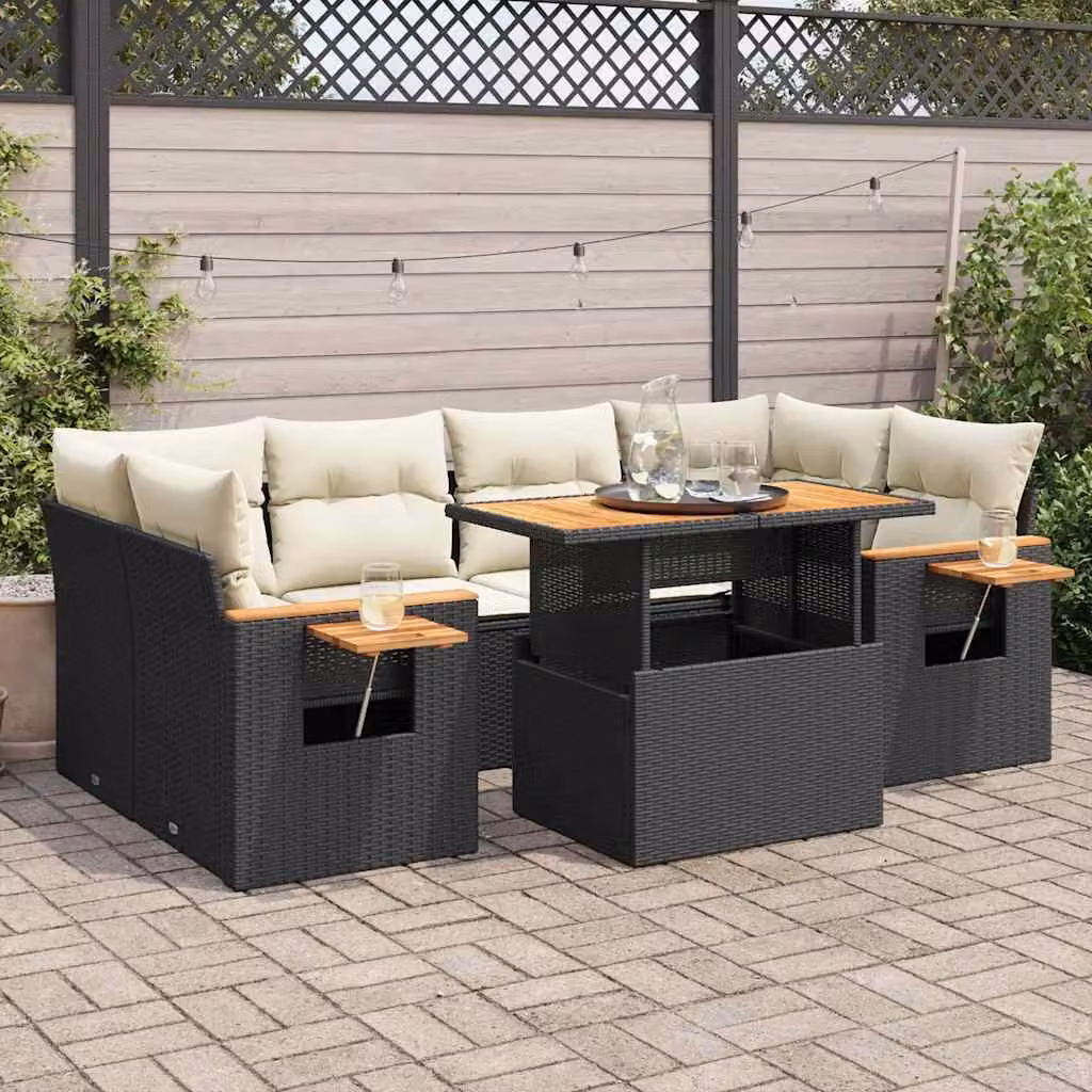 Maison Exclusive - Set Divani da Giardino con Cuscini 7pz Nero Polyrattan Acacia