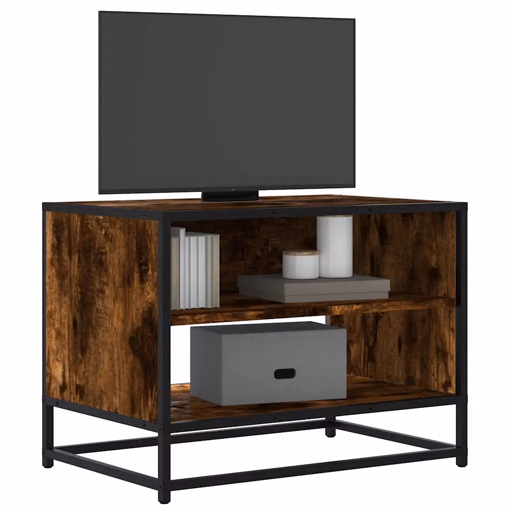 Mobile TV vidaXL in stile industriale in legno e metallo, colore rovere fumo, L 61 cm x P 40 cm x H 46 cm