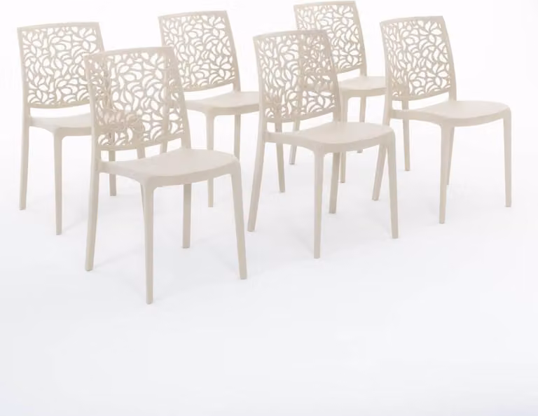 set di 6 sedie impilabili in polipropilene con fibre di vetro per uso esterno e giardino, bar e ristoranti, cucina design moderno - ANNA - Crema