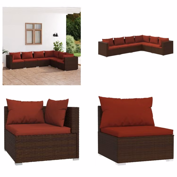 vidaXL set salotto da giardino 6 pezzi con cuscini in rattan marrone - set salotto da giardino - set salotto da giardino - set salotto da patio - set divano da giardino