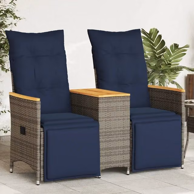 Divano da giardino reclinabile a 2 posti con tavolo grigio 365724