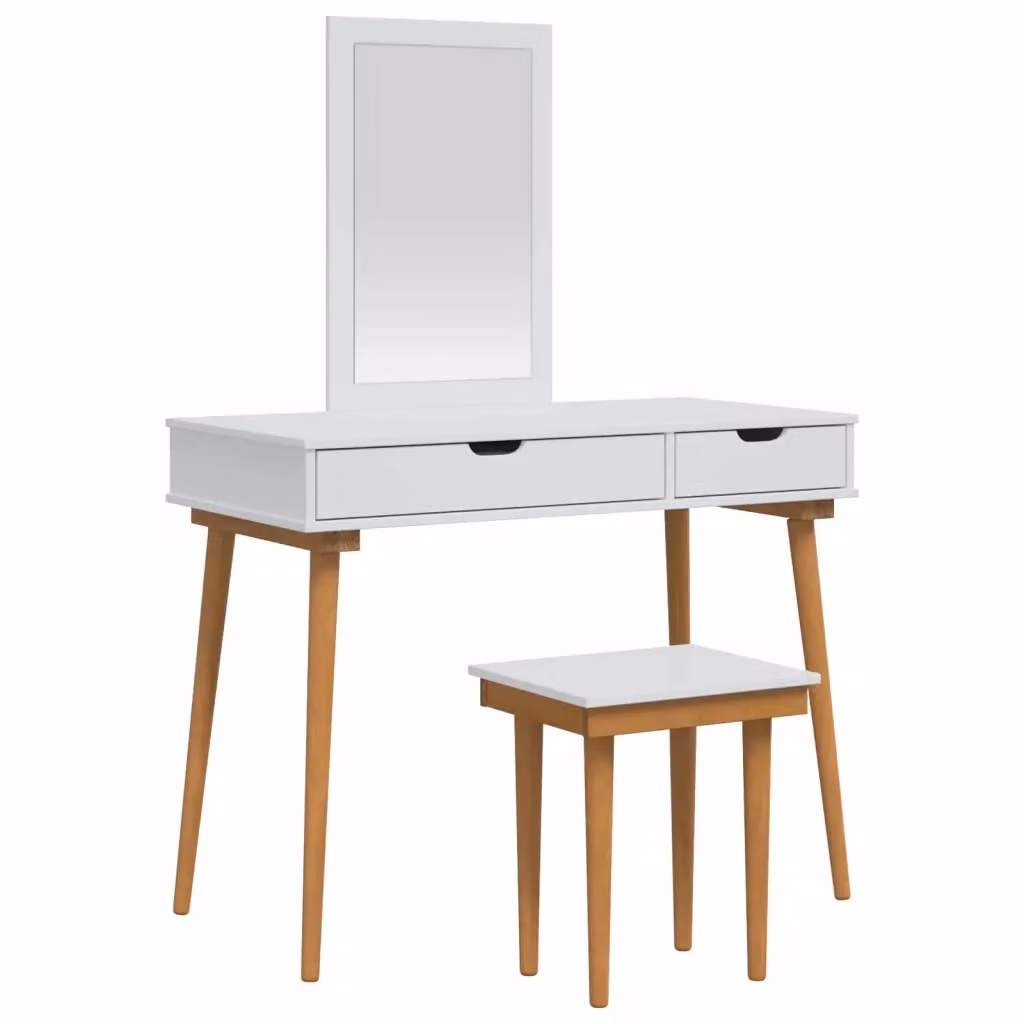 Set Tavolo da Trucco FAUSKE vidaXL 3 pz Bianco L/P/H: 100 x 50 x 143 cm – 2
