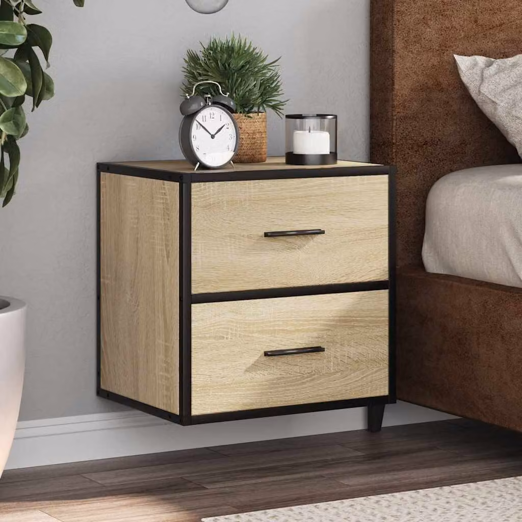 Set di 2 comodini da muro vidaXL in stile moderno, colore Rovere Sonoma, L 40 cm x P 31 cm x H 39,5 cm