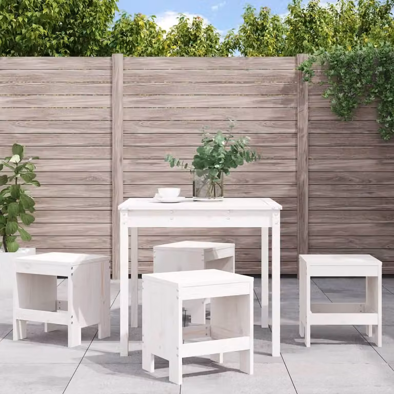 The Living Store Set da pranzo da giardino 5 pezzi in legno di pino massiccio bianco