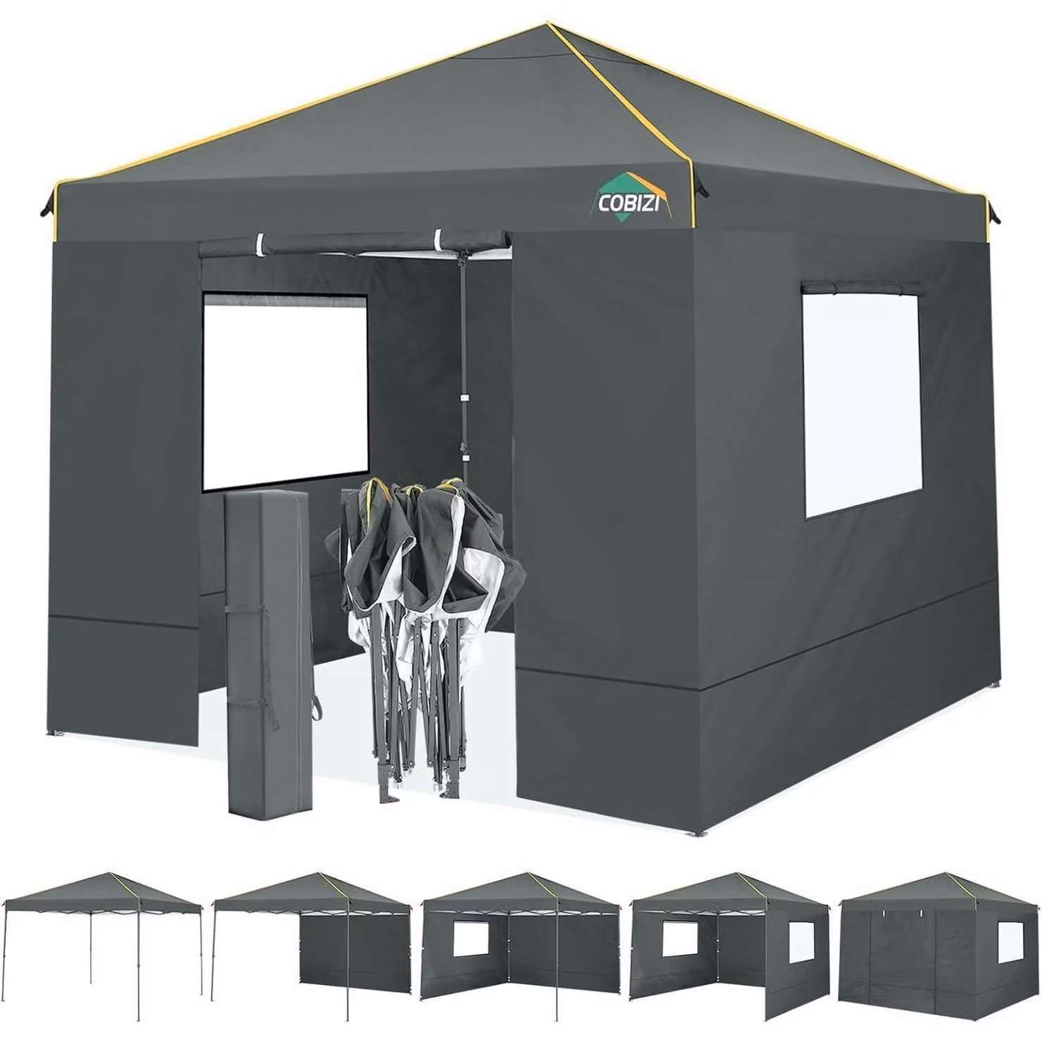 Gazebo da esterno 3x3 metri, grigio, impermeabile, con 4 pannelli laterali, struttura in acciaio, altezza regolabile, protezione UV UPF50+