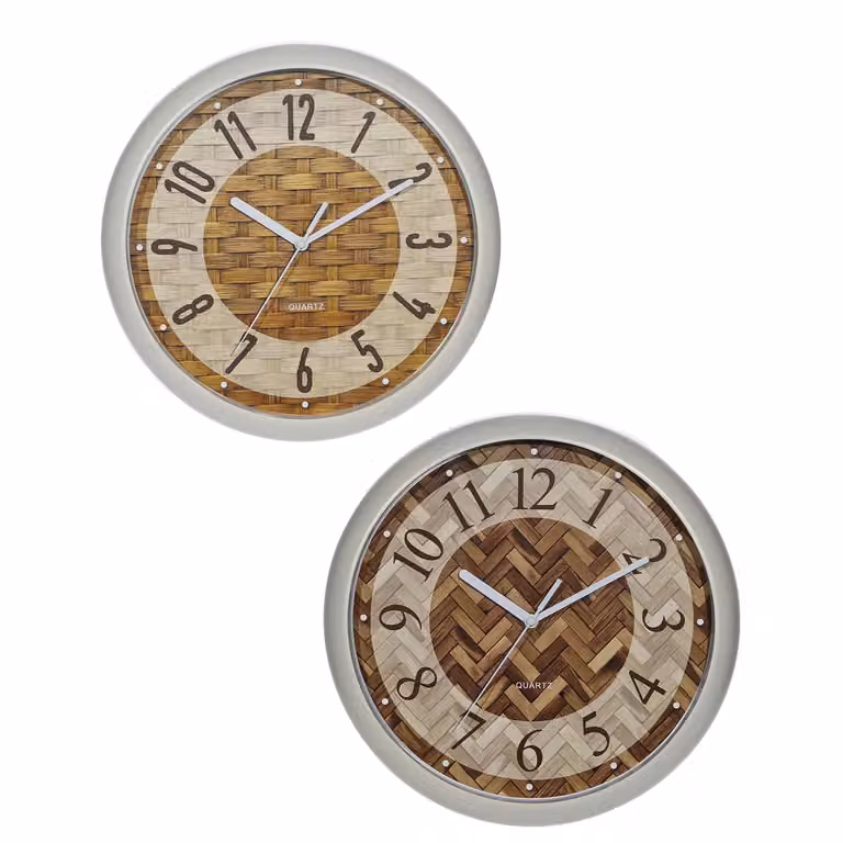 Orologio da Parete Analogico Dictrolux con Effetto Intreccio Naturale in Legno Marrone, Silenzioso, Diametro: 30 cm