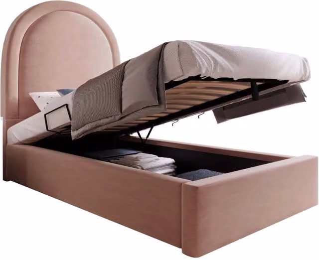 Letto singolo per bambini 90x200 in velluto rosa con contenitore， senza materasso