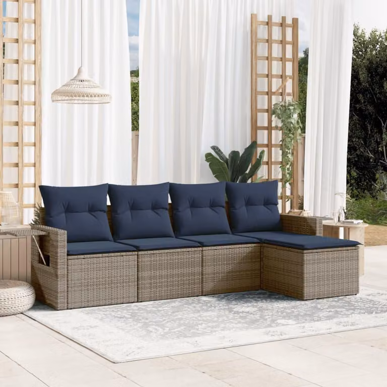 Maison Exclusive - Set di 5 divani da giardino con cuscini, grigio, polyrattan