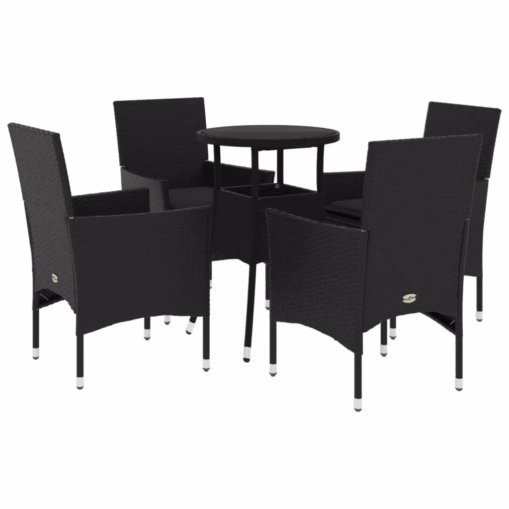 Set da pranzo da giardino vidaXL in polyrattan e vetro nero con 5 pezzi e cuscini – 2