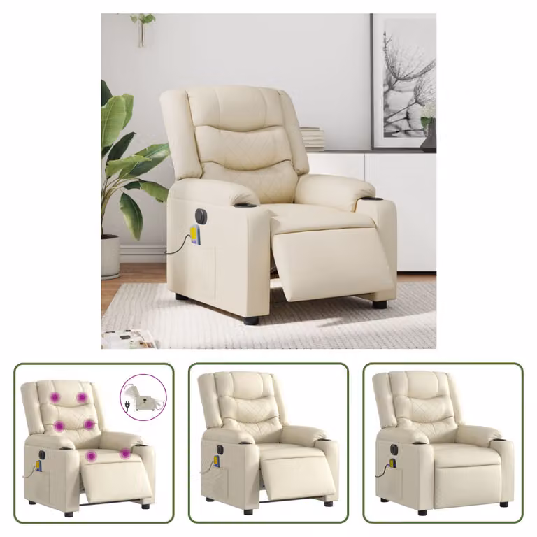 The Living Store Sedia massaggiante elettrica in ecopelle crema