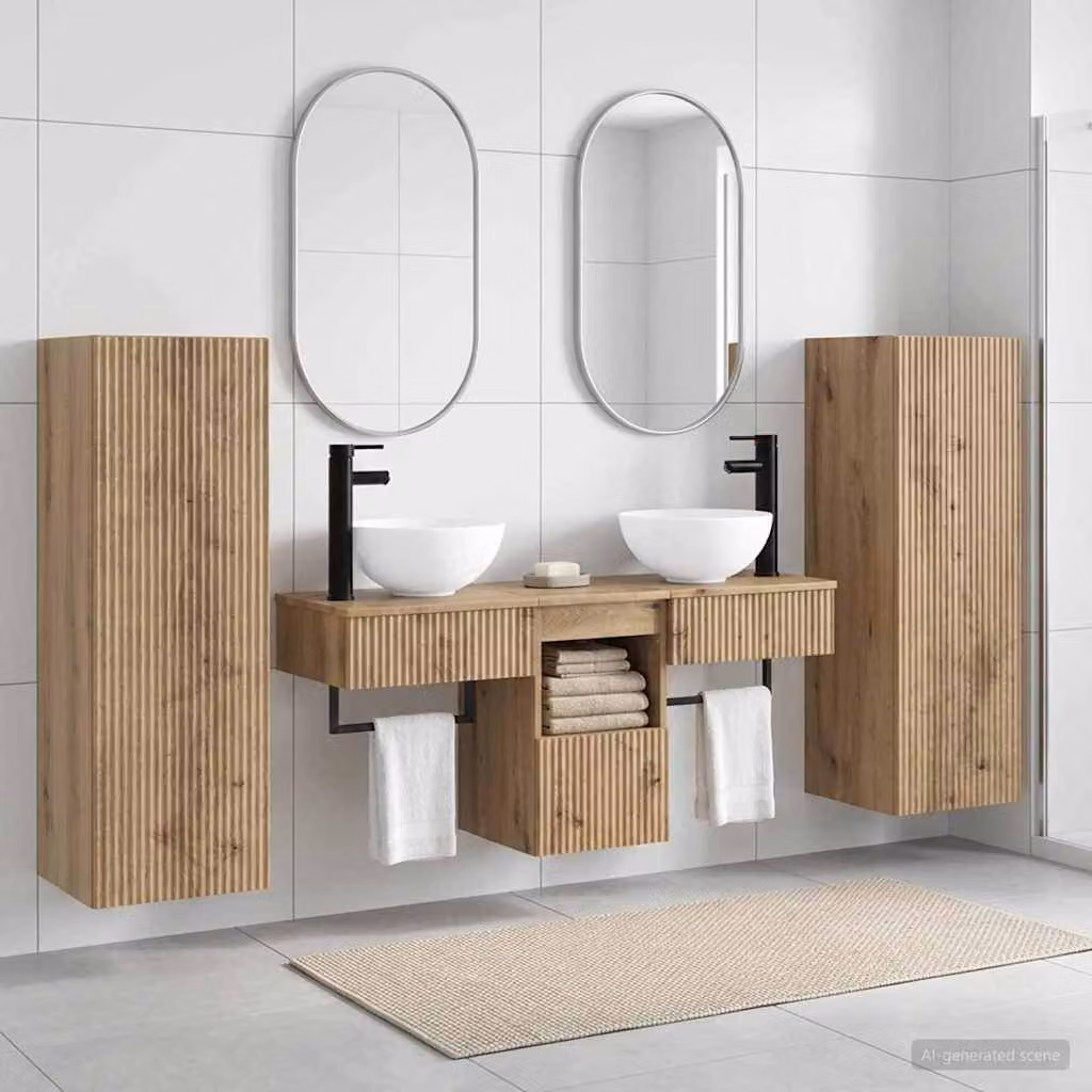 Set di mobili da bagno moderno vidaXL in legno marrone con armadietto a muro e mobile lavabo L/P/H: 100 x 36,8 x 33,0 cm
