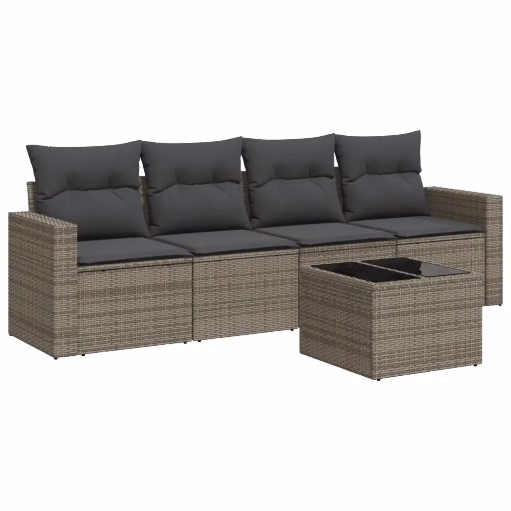 Set Divano da Giardino 5 pz vidaXL in Polyrattan Grigio con Cuscini e Tavolino – 2