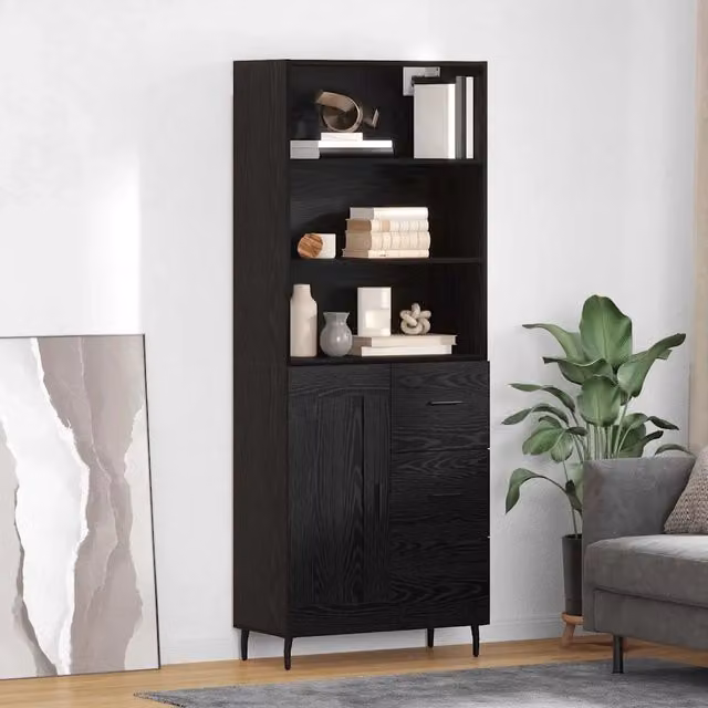 Set di 2 credenze moderne vidaXL in rovere nero con ante a battente e cassetti, L/P/H: 69,5 x 34 x 180 cm – 1