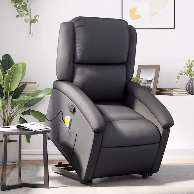 Poltrona Alzapersona Reclinabile vidaXL in Pelle Nera con Assistenza Elettrica per Anziani – 1