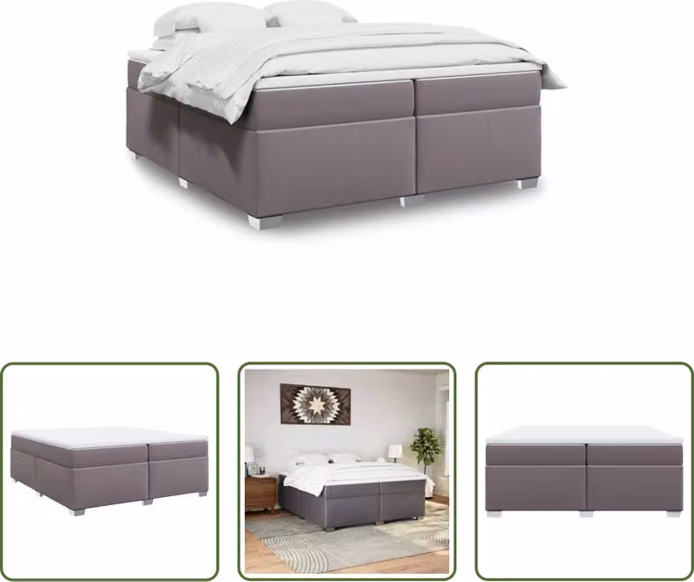 The Living Store Letto a molle con materasso grigio 200x200 cm in Pelle finta