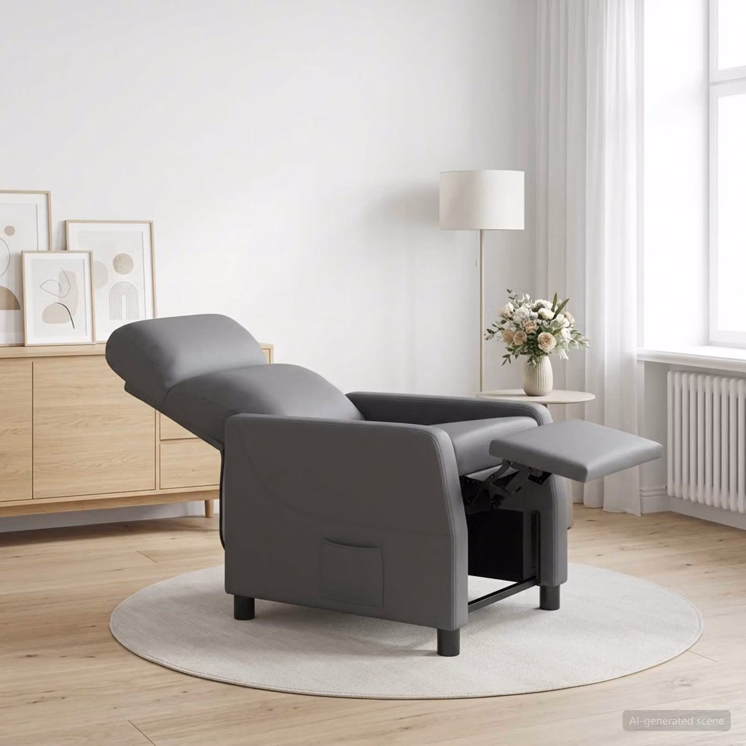 Poltrona reclinabile relax vidaXL in similpelle grigia con braccioli per soggiorno e ufficio