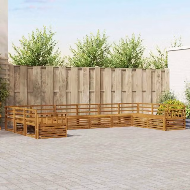 Set di divani da giardino a L vidaXL in legno di acacia massello marrone con cuscini inclusi