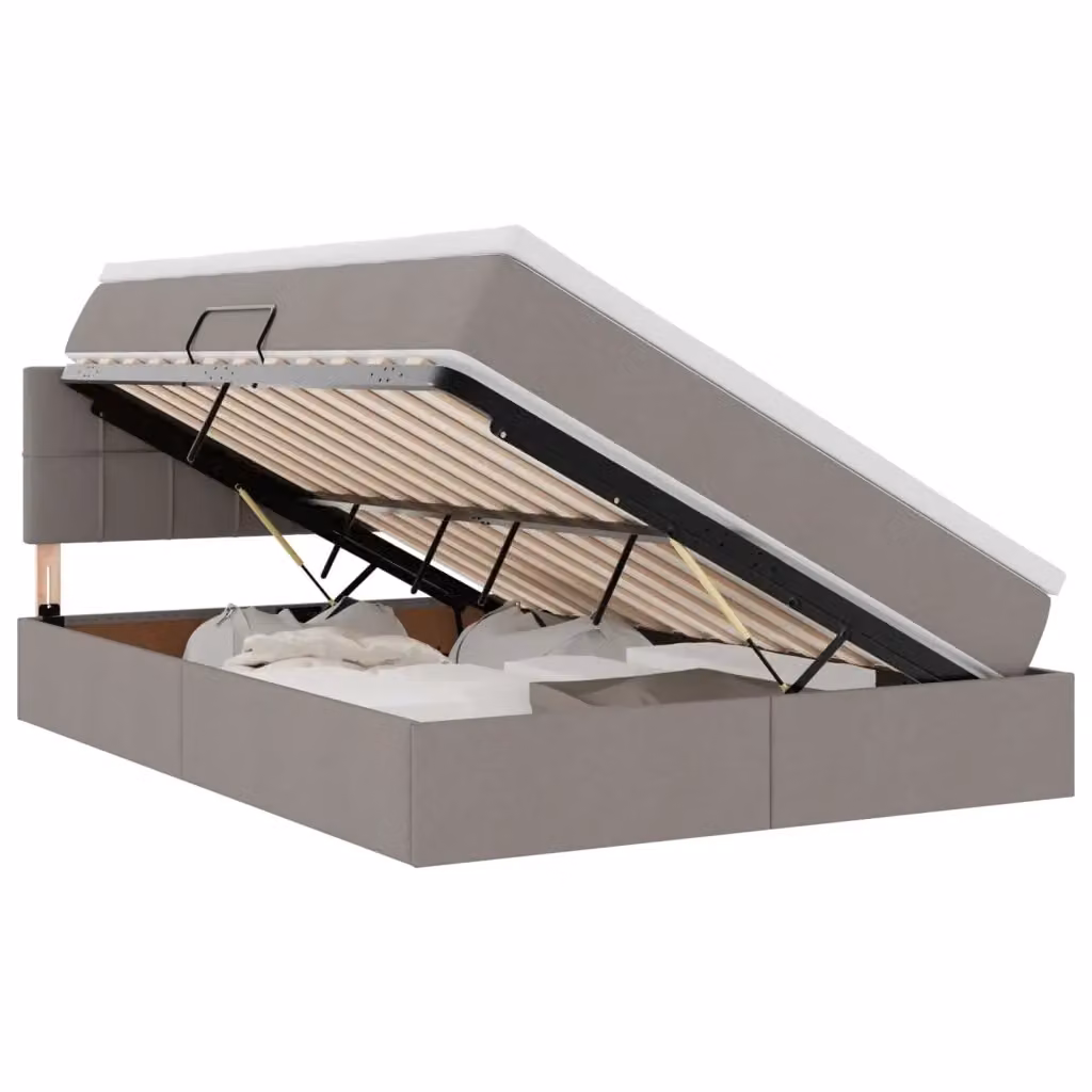 Letto con contenitore e illuminazione LED vidaXL in tessuto beige con porta USB, L/P/H: 140 x 200 cm – 2