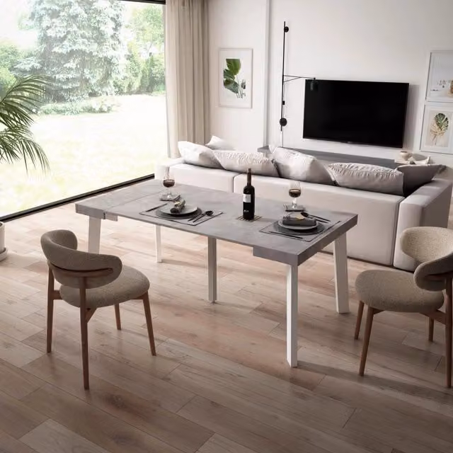 Consolle allungabile, 180x90x73cm, Per 8 persone, Gambe in legno, grigio cemento RF2991