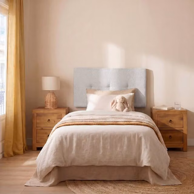 Testiera imbottita Banak per letti da bambini, design moderno a righe, colore perla/beige