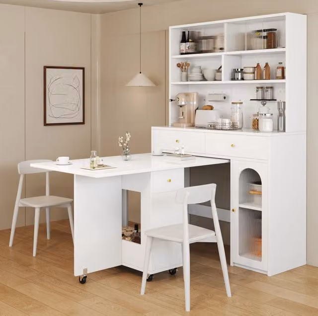 Credenza da cucina multifunzionale 120x45x180 cm in MDF bianco con 2 cassetti e ripiano regolabile