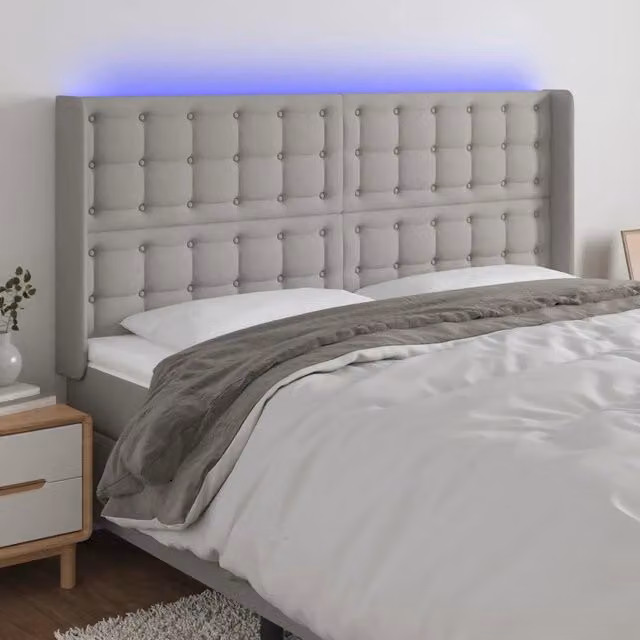 Testiera con LED e porta USB vidaXL in tessuto grigio, L: 183 cm, P: 16 cm, H: 118-128 cm