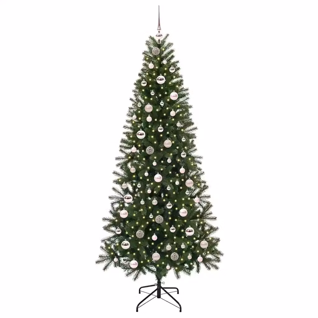 Albero di Natale artificiale moderno vidaXL verde con 300 LED luce bianca calda in PE e PVC, Altezza: 210 cm – 2