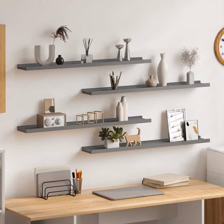 Set di 4 mensole da parete vidaXL grigie in MDF, L 80 cm x P 9 cm x H 3 cm