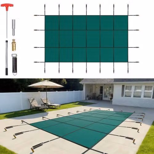 VEVOR Copertura per piscina rettangolare in rete di sicurezza 4,3 x 7,9 m Verde invernale per esterni