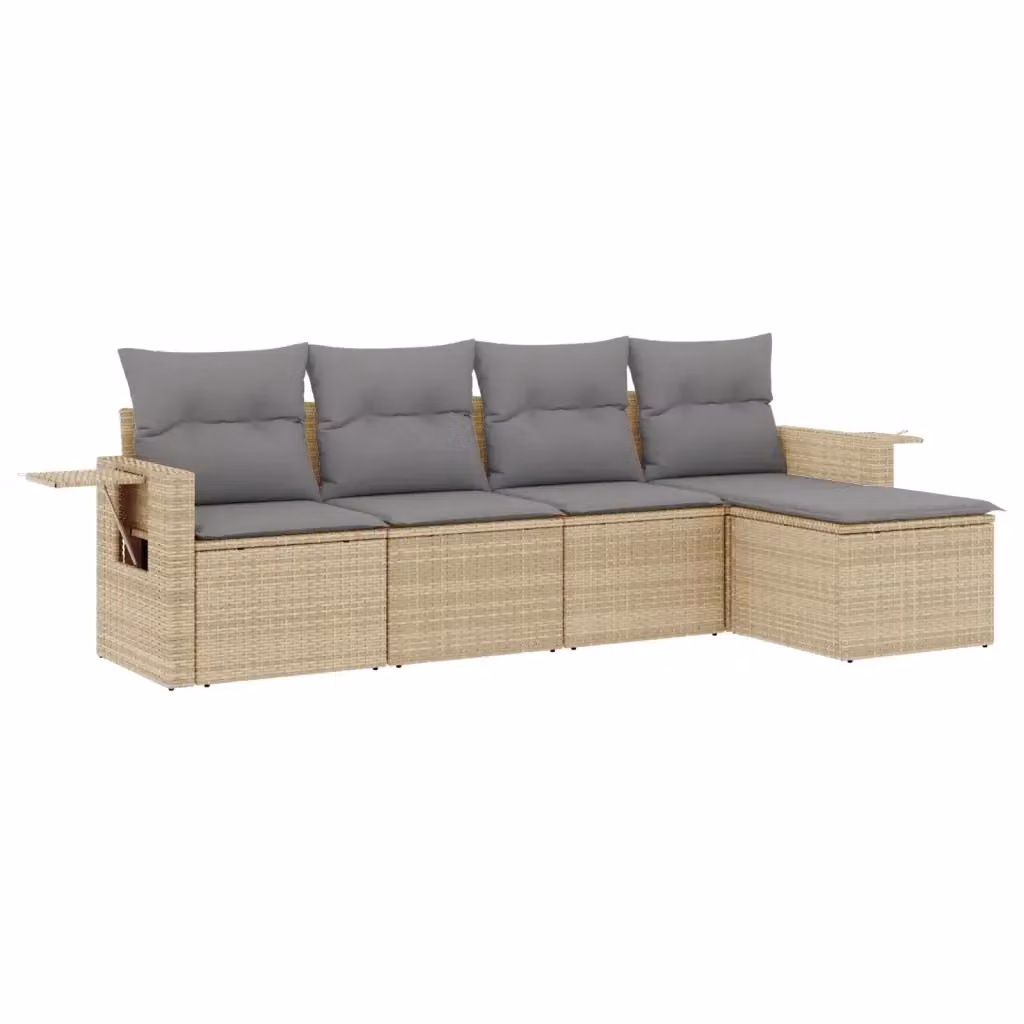 Set Divano da Giardino L-Shape vidaXL 5 pz con Cuscini Beige e Struttura in Metallo e Polyrattan – 2