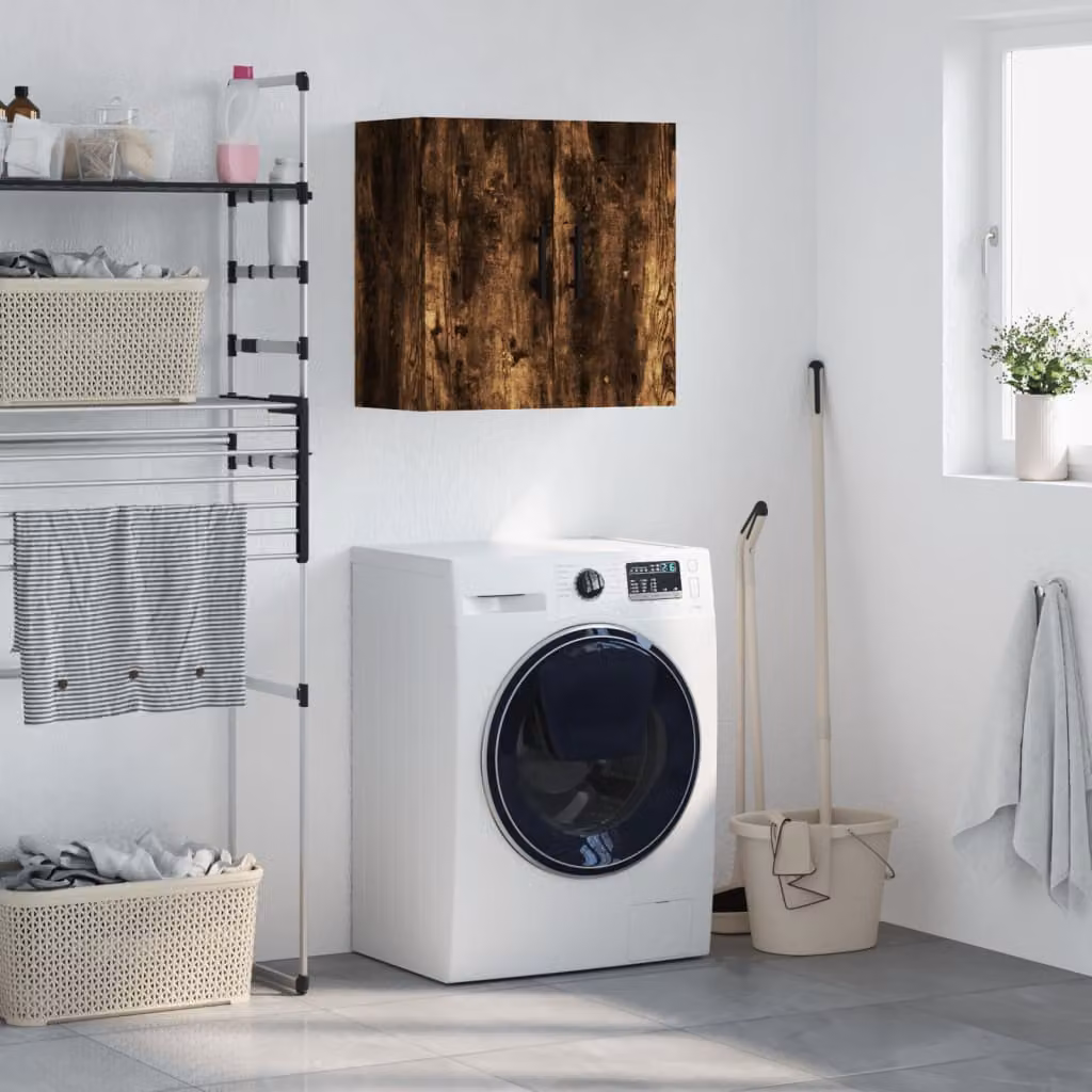 Armadietto a muro moderno vidaXL in legno Rovere Fumo con ante a battente, L 60 cm, P 31 cm, H 60 cm