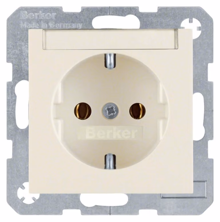 Berker 47508982 Presa SCHUKO con campo di etichettatura, bianco lucido, Berker S.1