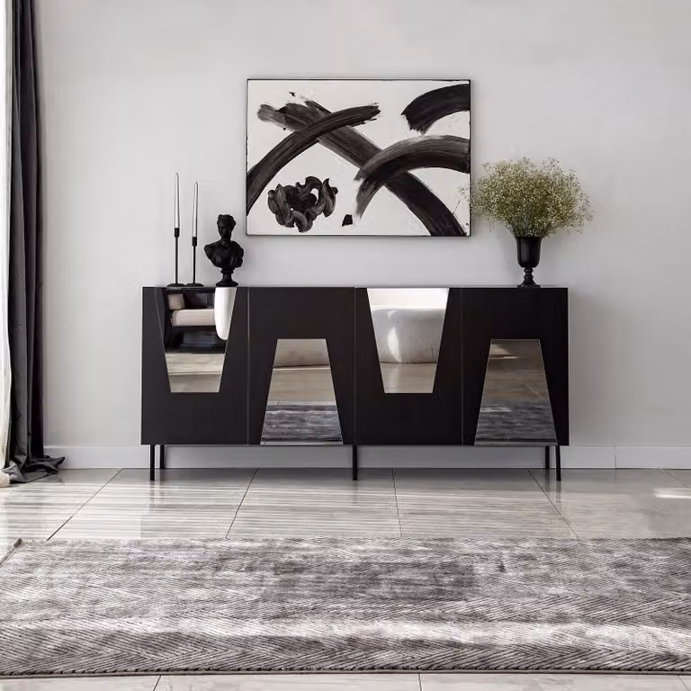 Skye Decor, Venice - Nero, Fumo, Consolle, 100% PANNELLI DI PARTICELLE RIVESTITI IN MELAMMINA, Nero, 180 x 40 x 80 cm