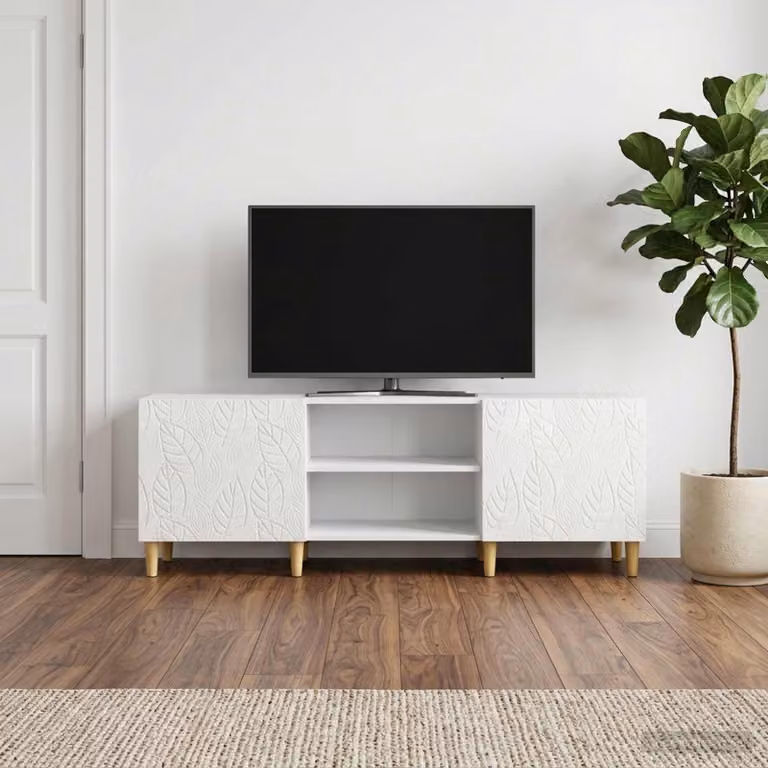 Mobile TV vidaXL Bianco Lucido in Legno MDF Stile Vintage L: 150 cm, P: 31 cm, H: 50 cm