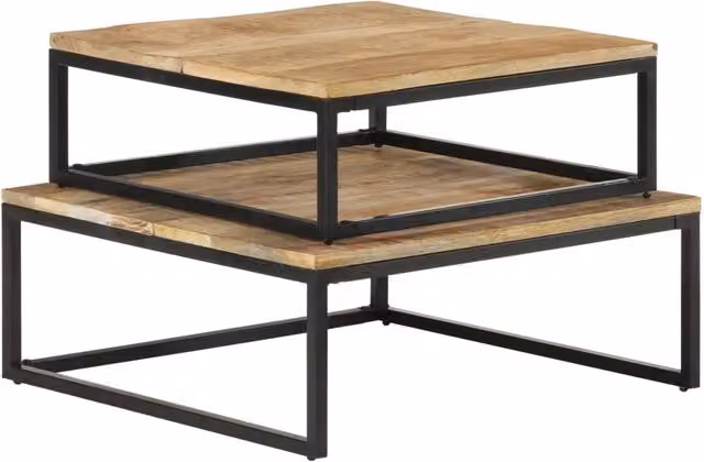 Set di 2 tavolini da salotto impilabili vidaXL in legno di mango e metallo stile industriale, colore marrone e nero