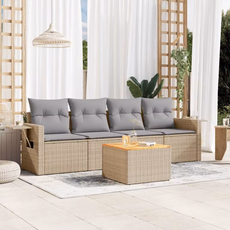 vidaXL Set Divano da Giardino 5 pz in Polyrattan con Cuscini Beige e Grigio