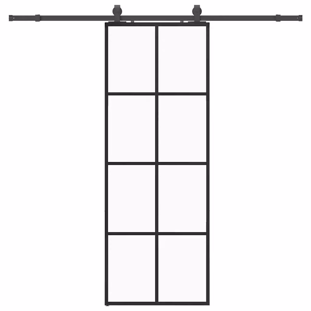 Porta Scorrevole Moderna vidaXL in Vetro Trasparente con Telaio in Alluminio Nero L: 76 cm, H: 205 cm – 2