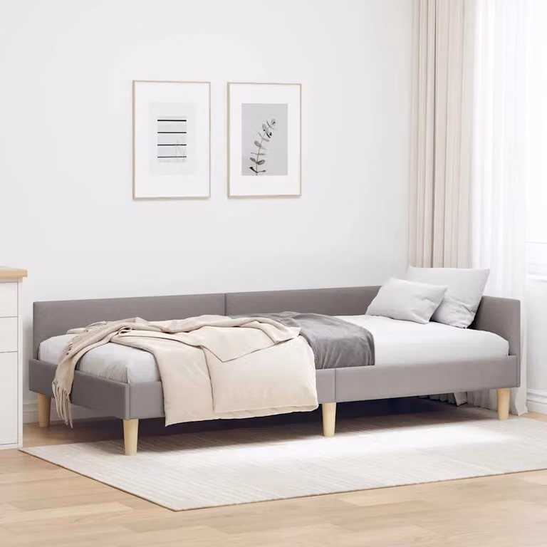 Cornice del letto ad angolo vidaXL in tessuto beige o grigio con struttura in legno e doghe, 90 x 190 cm