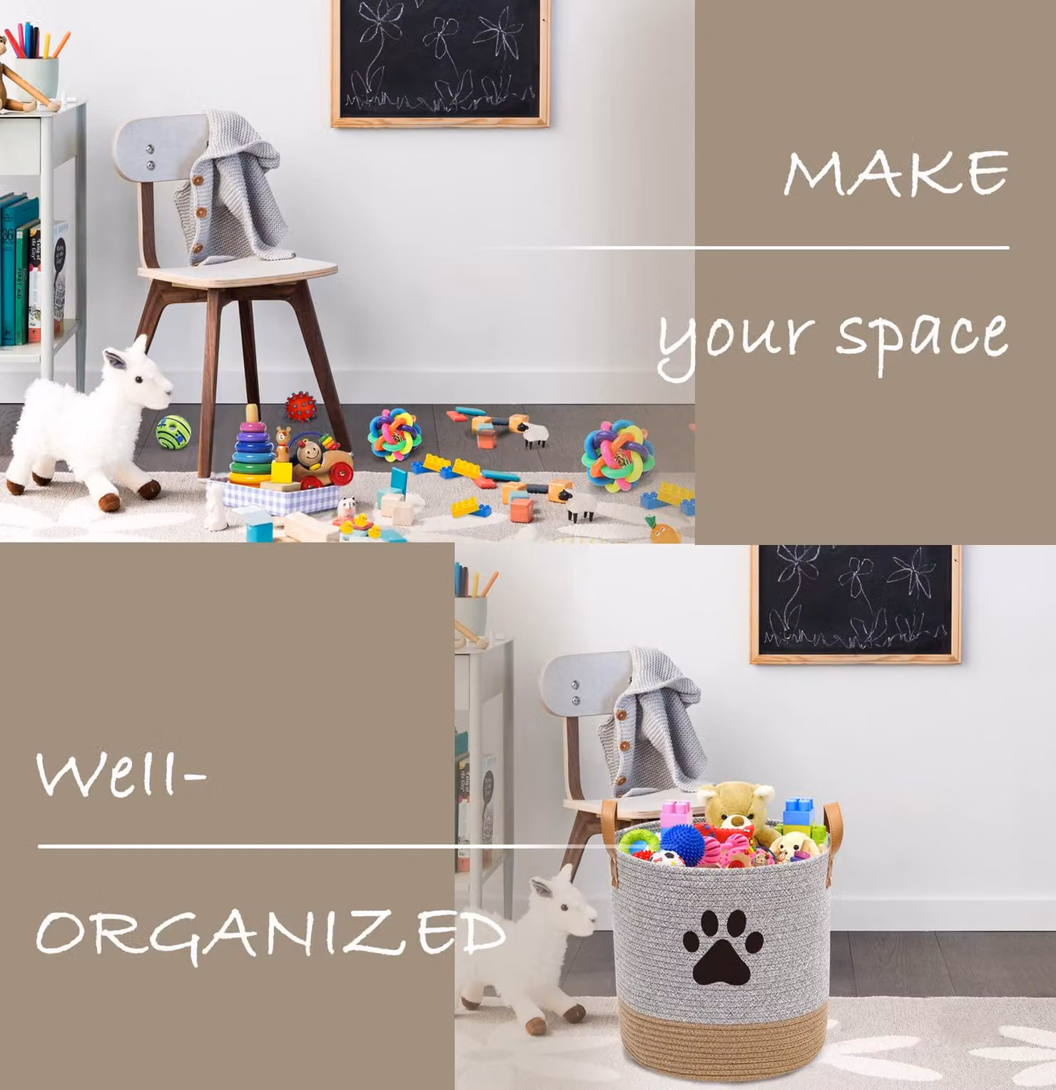 Cesto rotondo per cani, ideale per riporre giocattoli per cani, colore grigio antracite, adatto per l'uso in casa e in viaggio